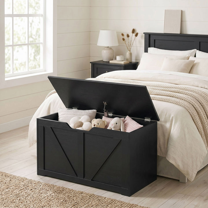 100L Home Storage Box, with Safety Hinge - Wood-Effect