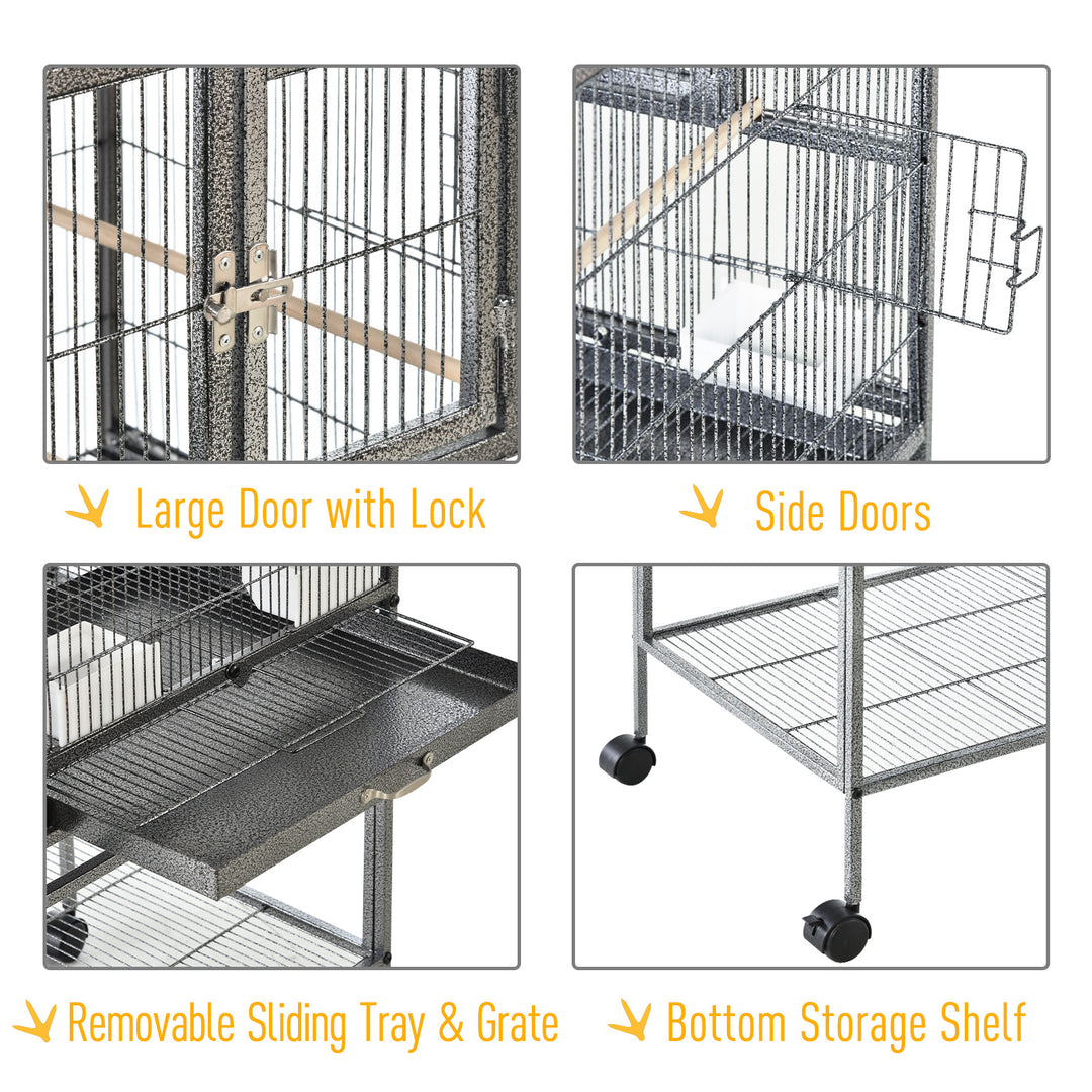 Large Bird Cage Parrot Cage with Divider, Slide Tray for Finch Canaries Parakeets Cockatiels, 95 x 45.5 x 102 cm