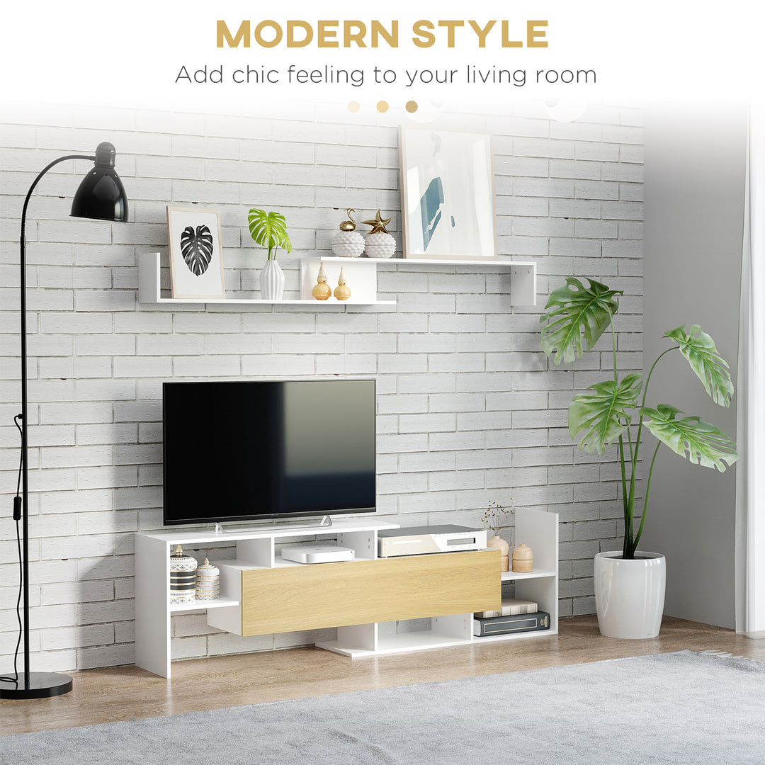 TV Cabinet with Wall Shelf for Wall-Mounted 65" TVs or Standing 40" TVs - White and Natural