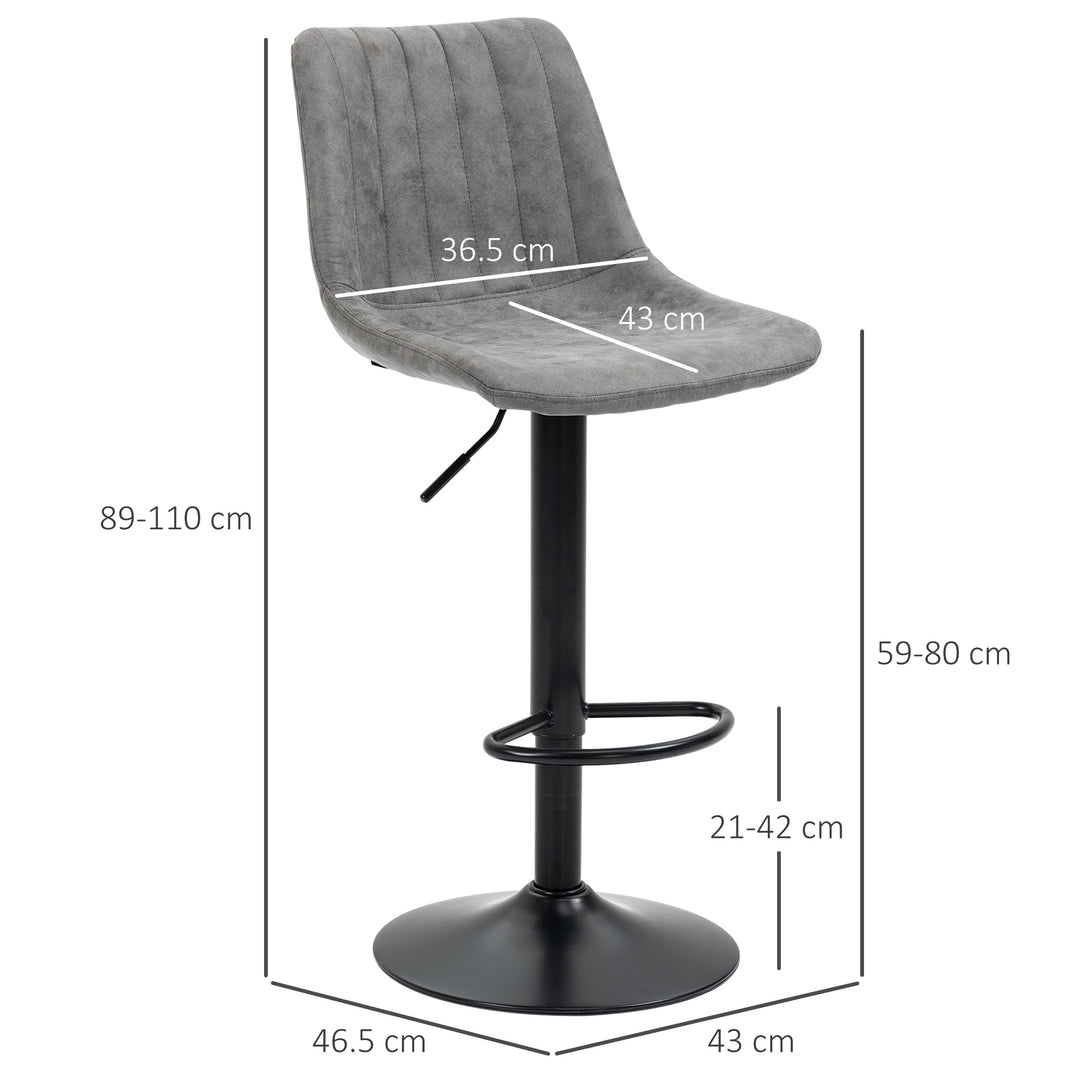 Modern Bar Stools Set of 2, Height Adjustable Swivel Bar Chairs with Backrest, Gas Lift and Footrest, Microfibre Barstools for Breakfast Counter, Kitchen Island, Grey
