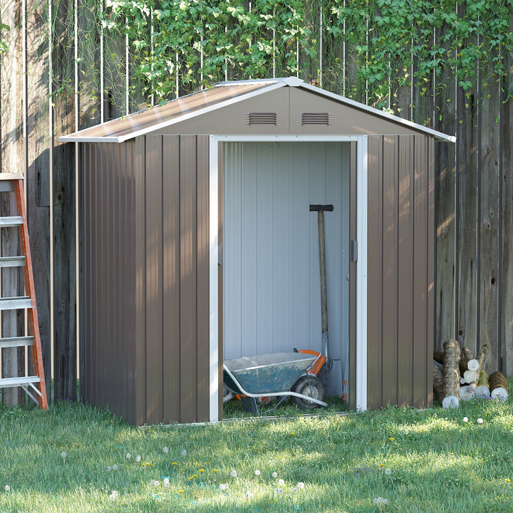 Outsunny 6.5ft x 3.5ft Metal Garden Storage Shed for Outdoor Tool Storage with Double Sliding Doors and 4 Vents, Grey | Aosom UK