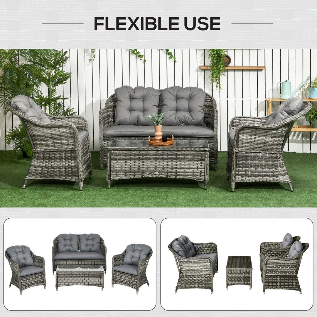 Outsunny 4 Pieces PE Rattan Wicker Sofa Set Outdoor Conservatory Furniture Lawn Patio Coffee Table w/ Cushion