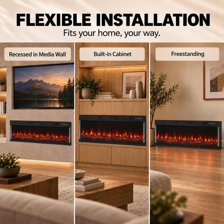 60" Electric Fireplace Insert, 3-Sided Freestanding/Wall Recessed - view 4