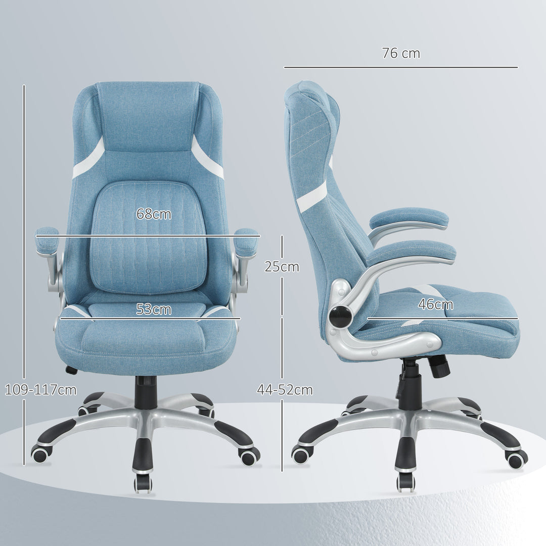 Linen-Look Office Chair, with Adjustable Height and Tension - Blue