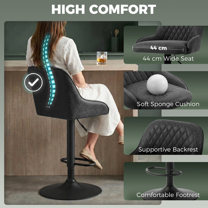 Bar Stools Adjustable Swivel Kitchen Chairs with Backrest Set of 2 for