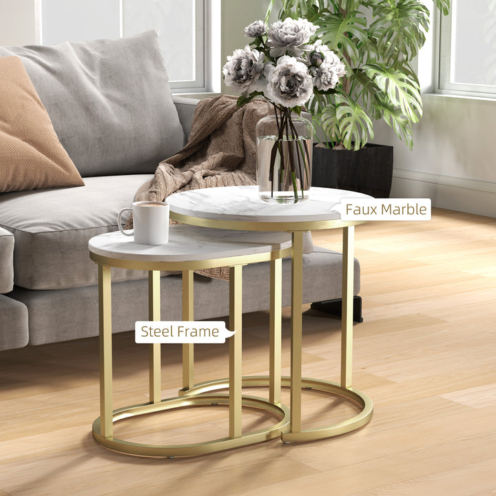 Marble-Effect Nest of Tables - Gold Tone/White