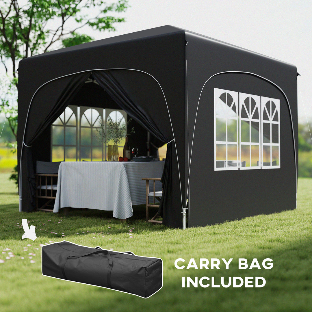 3 x 3m Pop-Up Gazebo Shelter, with Accessories - Black
