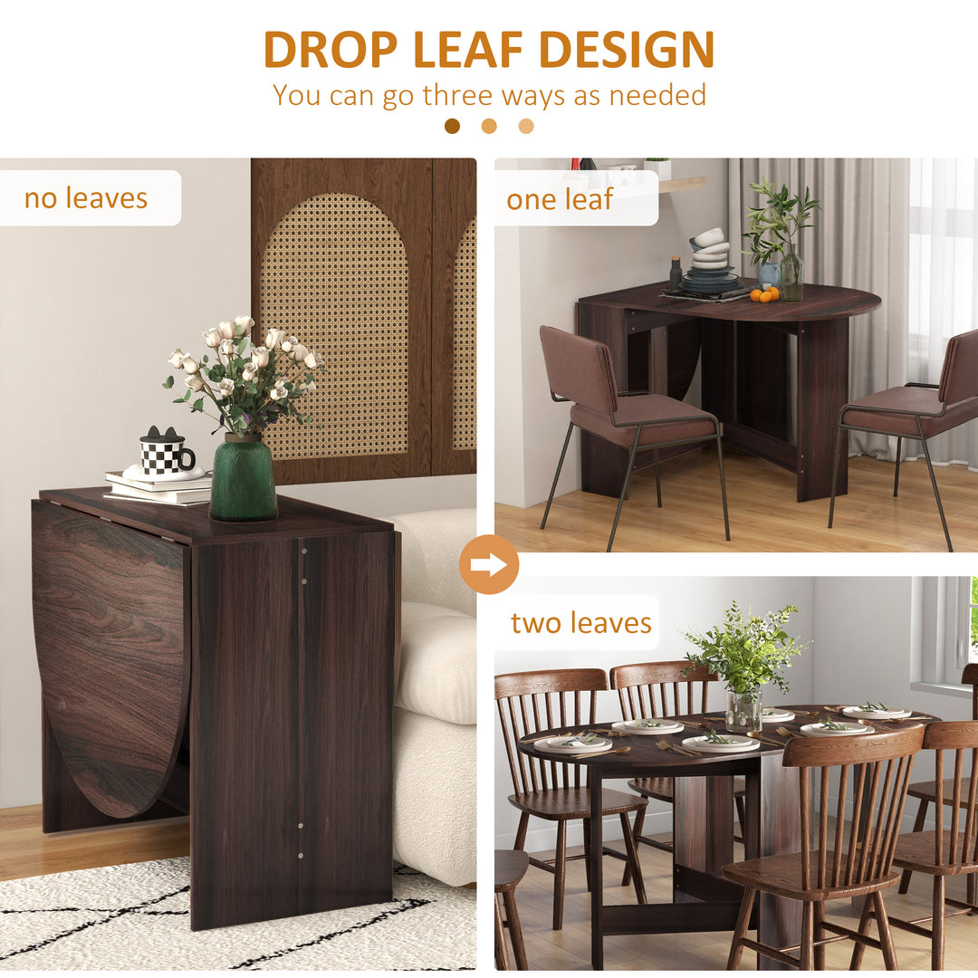 Folding Dining Table, Drop Leaf Table for Small Spaces, Oval Tabletop for Dining Room, Chocolate Wood Effect