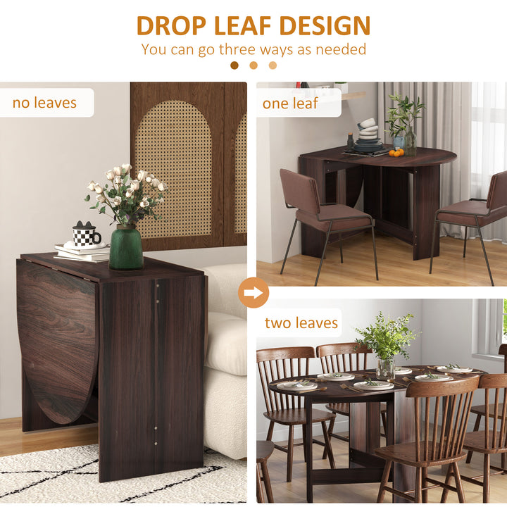 Folding Dining Table, Drop Leaf Table for Small Spaces, Oval Tabletop for Dining Room, Chocolate Wood Effect
