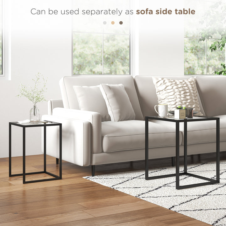 Nesting Tables Set of 2, Side End Table with Tempered Glass Top and Steel Frame for Living Room, Bedroom, Black