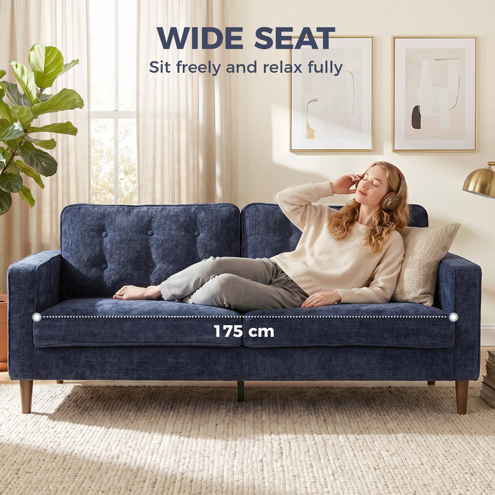 3 Seater Sofa Button Tufted Upholstered Couch with Wood Legs for Livin