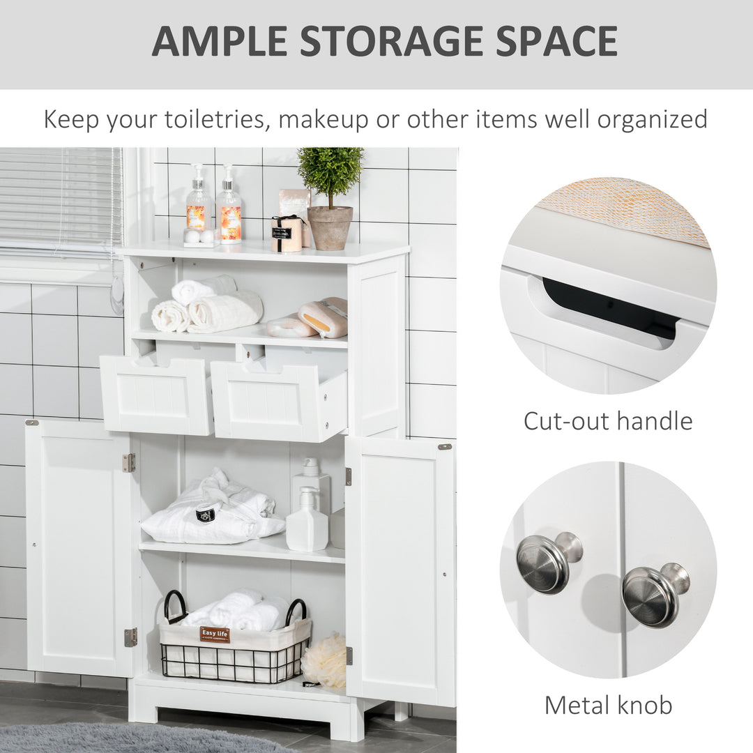 Bathroom Cabinet, Free Standing Bathroom Storage Cabinet with 2 Drawers and Adjustable Shelf, Small Bathroom Storage Unit, White