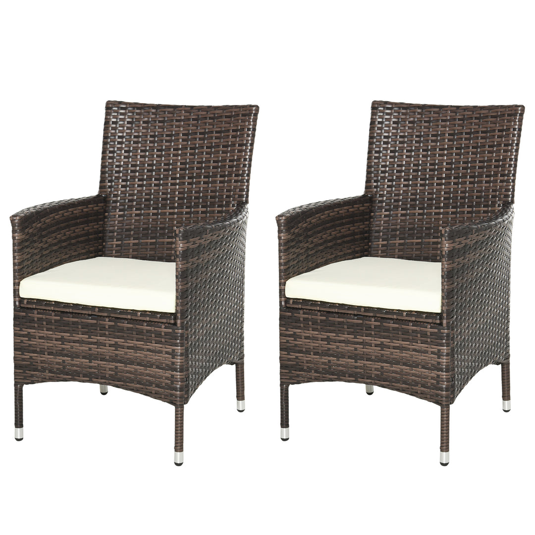 2 PC Outdoor Rattan Armchair Dining Chair Garden Patio Furniture w/ Armrests Cushions Mixed Brown