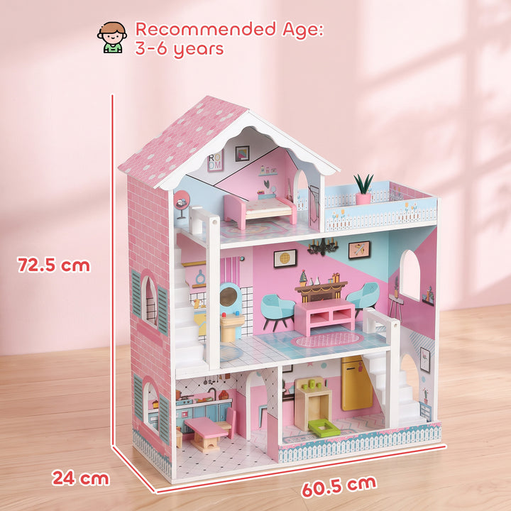 Wooden Dolls House, Large 3-Storey Modern Dollhouse with 10 - view 3