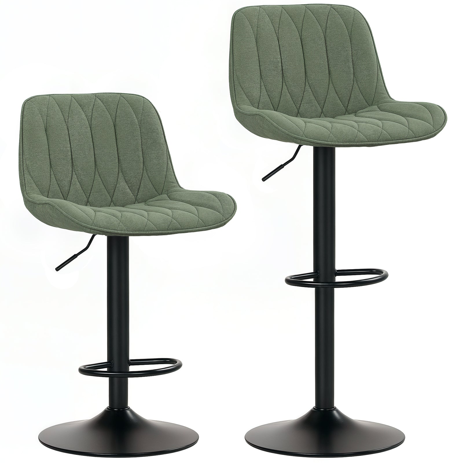 Set of Two Linen-Look Bar Stools - Green