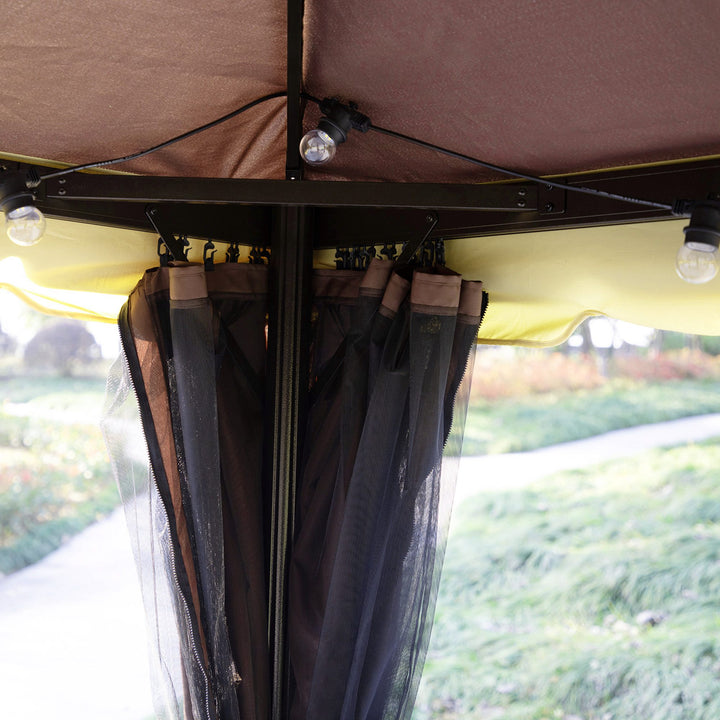 3 x 4m Aluminium Garden Gazebo, Marquee Canopy Shelter Pavilion Party Tent with Nets and Curtains for Garden and Deck, Coffee