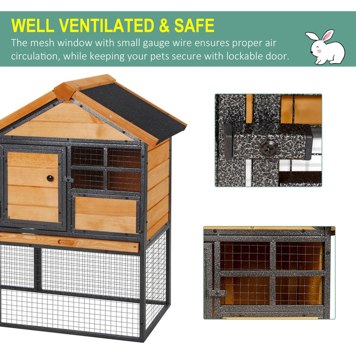 Wood-metal Guinea Pigs Hutches Elevated Pet Bunny House Rabbit Cage with Slide-Out Tray Outdoor