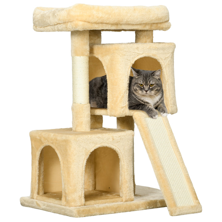 PawHut Deluxe Cat Activity Centre: Sisal Rest & Play with 2 Cosy Houses, Cream White | Aosom UK