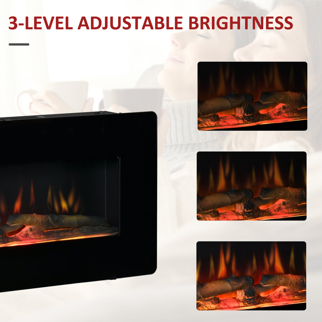 MCL Electric Wall-Mounted Fireplace Heater with Adjustable Flame Effect, Remote Control, Timer, 1800/2000W, Black