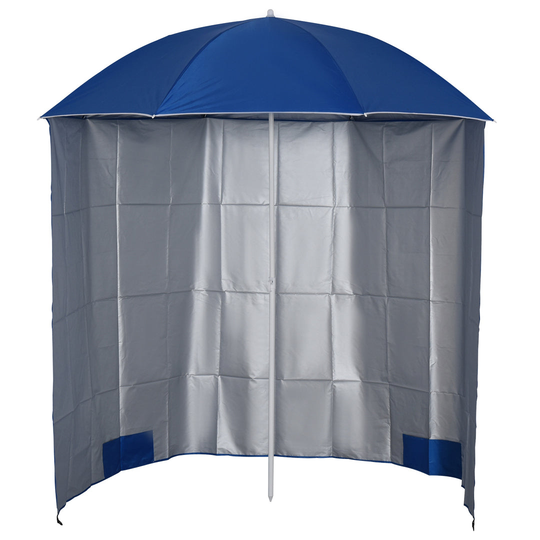 88" Arc 2.2M Fishing Umbrella Beach Parasol with Sides Brolly Shelter Canopy Shade with FREE Carry Bag Blue