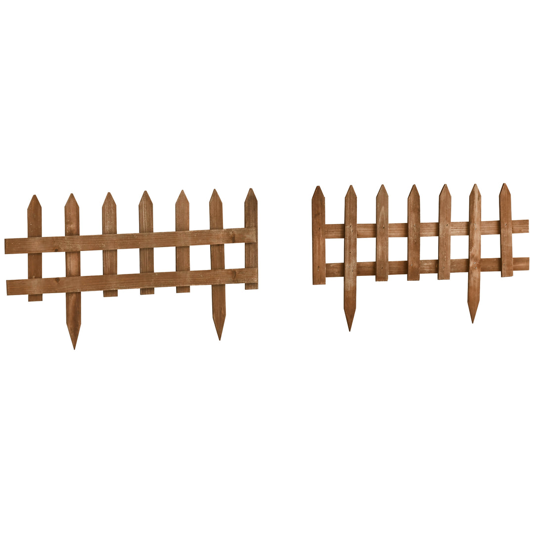 Pack of 12 Wooden Border Fences, Garden Fixed Picket Fence for Lawn Edging, Flowerbed, 60L x 1D x 34H cm, Brown