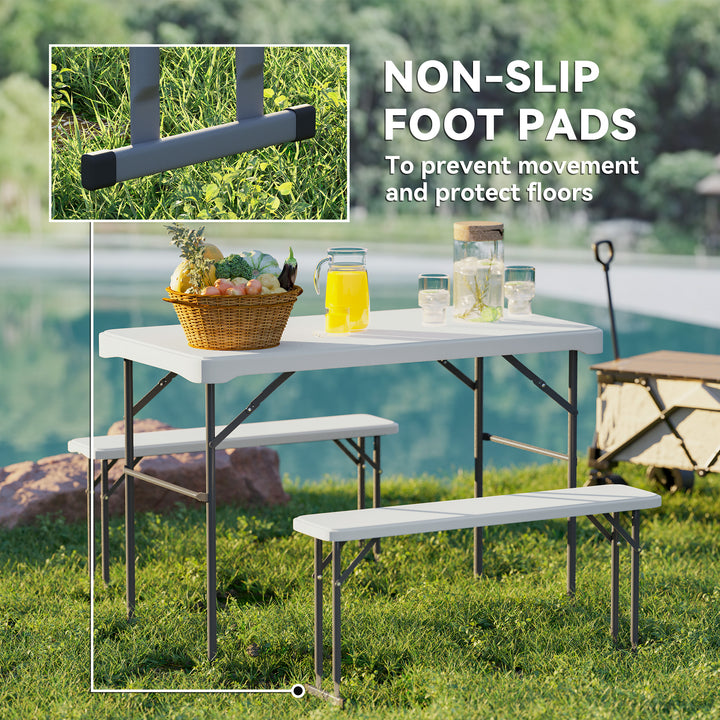 Three-Piece Folding Picnic Table and Bench Set - Light Grey