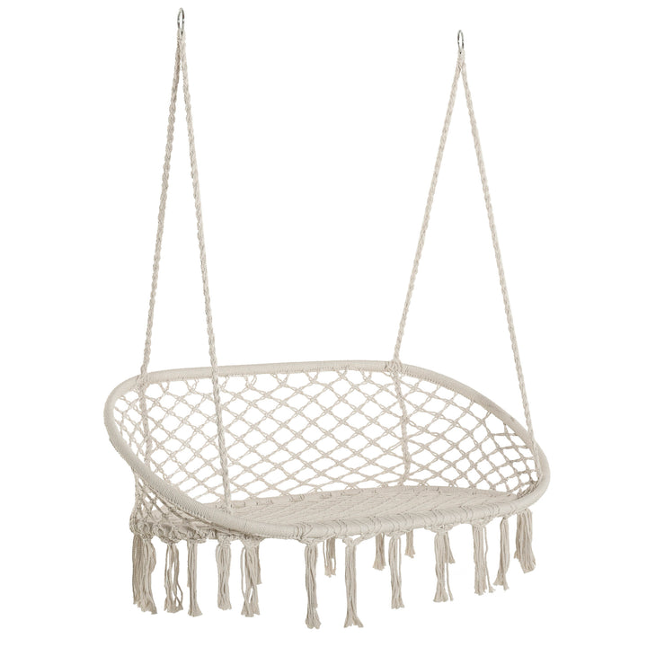 Outsunny Hanging Hammock Chair Cotton Rope Porch Swing with Metal Frame, Large Macrame Seat for Patio, Garden, Bedroom, Living Room, Cream White