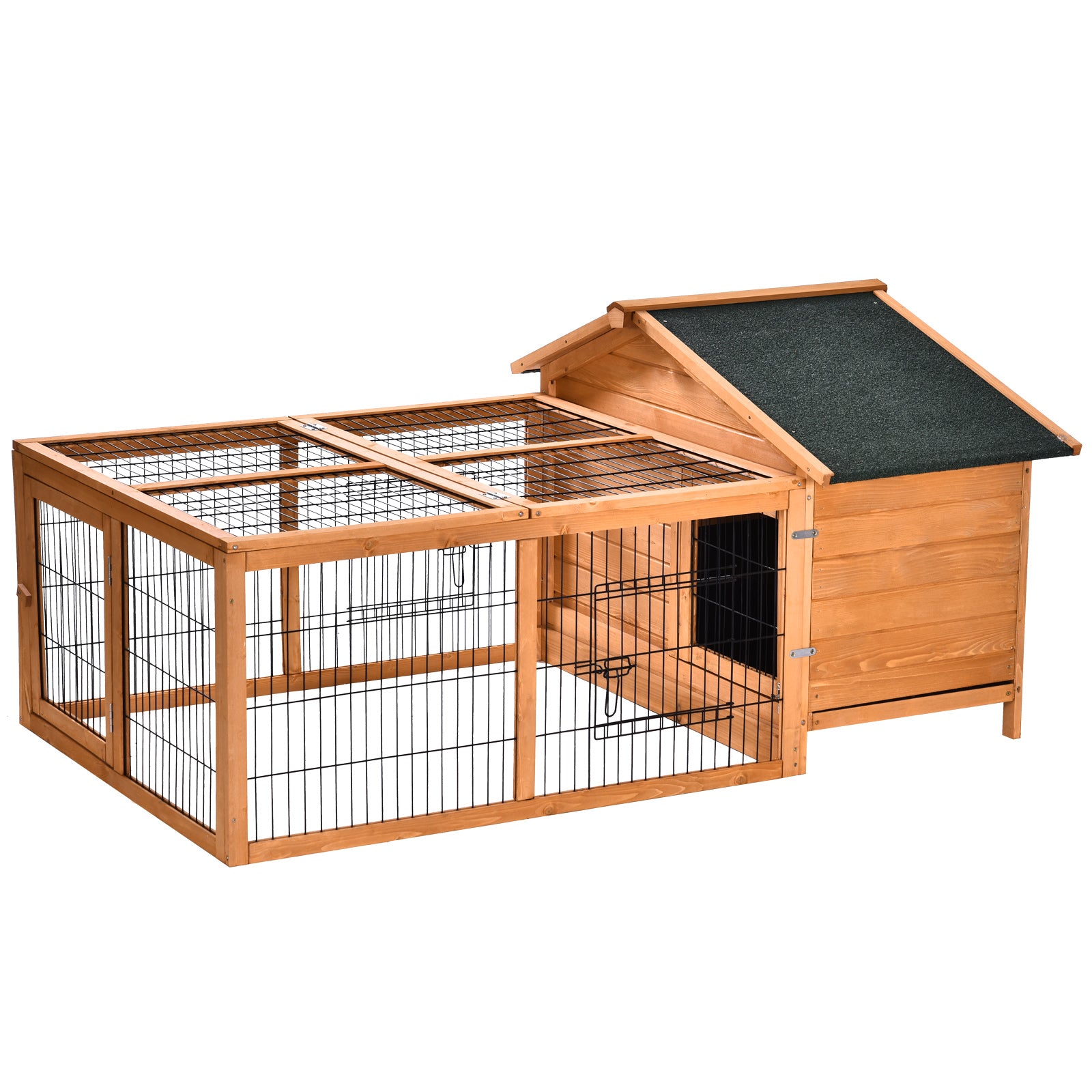 Wooden Guinea Pigs Hutches Detachable Rabbit Cage Pet House with Openable Run & Roof Slide-out Tray