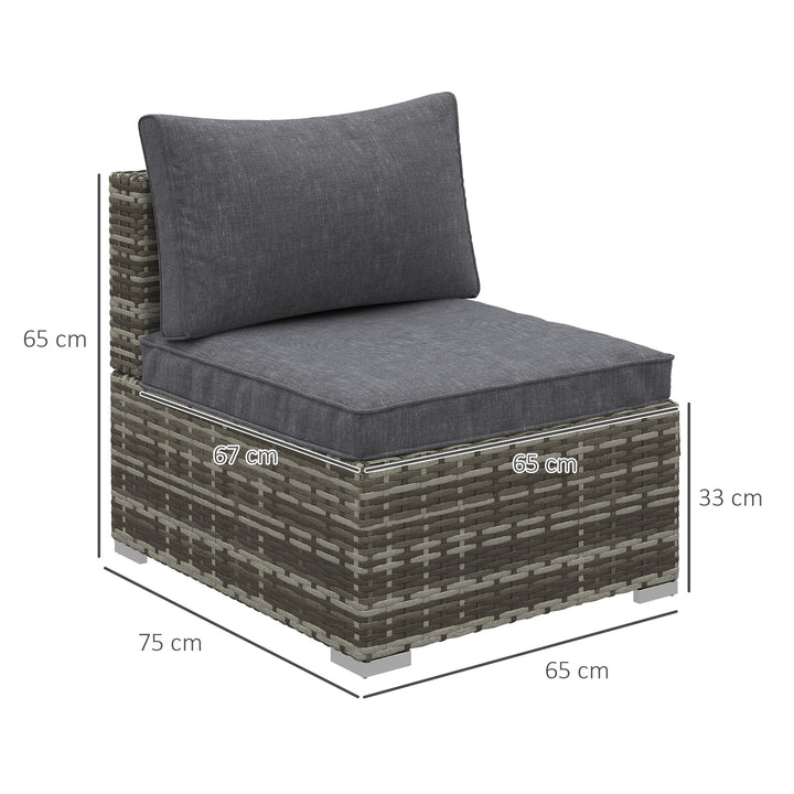 MCL Armless Rattan Garden Chair, Outdoor Rattan Chair with Cushions, PE Wicker Garden Furniture with Steel Frame, Adjustable Footpads for Garden, Terrace, Deep Grey