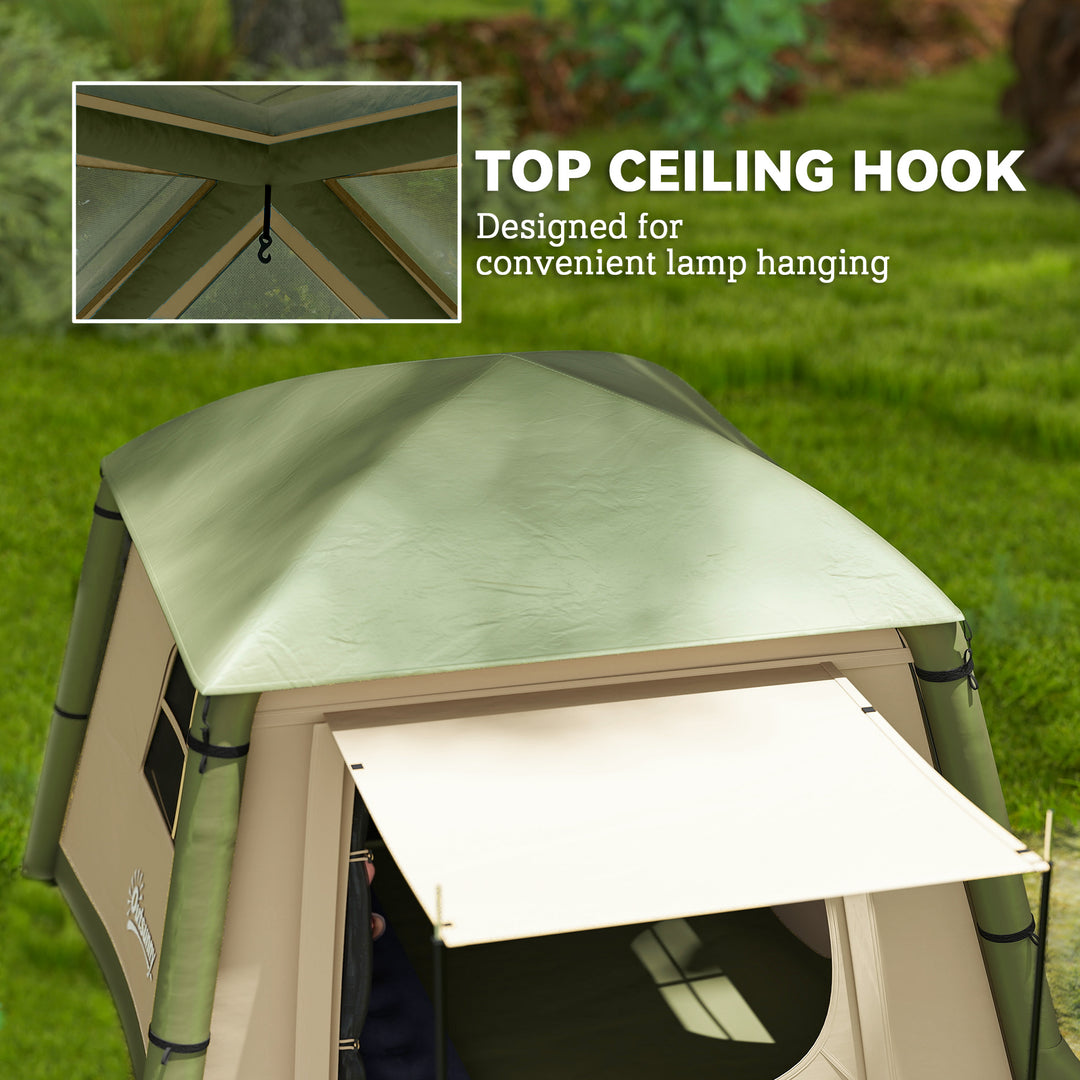 Inflatable Camping Tent w/ Hand Pump, Easy Setup 1/2 Person Blow Up Tent Waterproof 190T Taffeta w/ Mesh Windows, Doors and Carry Bag, Brown