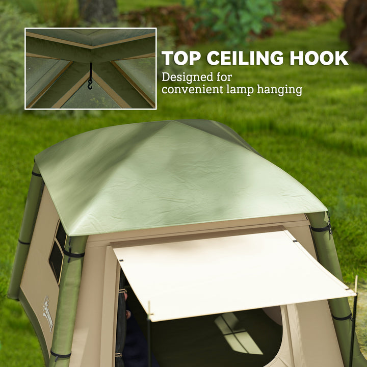 Inflatable Camping Tent w/ Hand Pump, Easy Setup 1/2 Person Blow Up Tent Waterproof 190T Taffeta w/ Mesh Windows, Doors and Carry Bag, Brown
