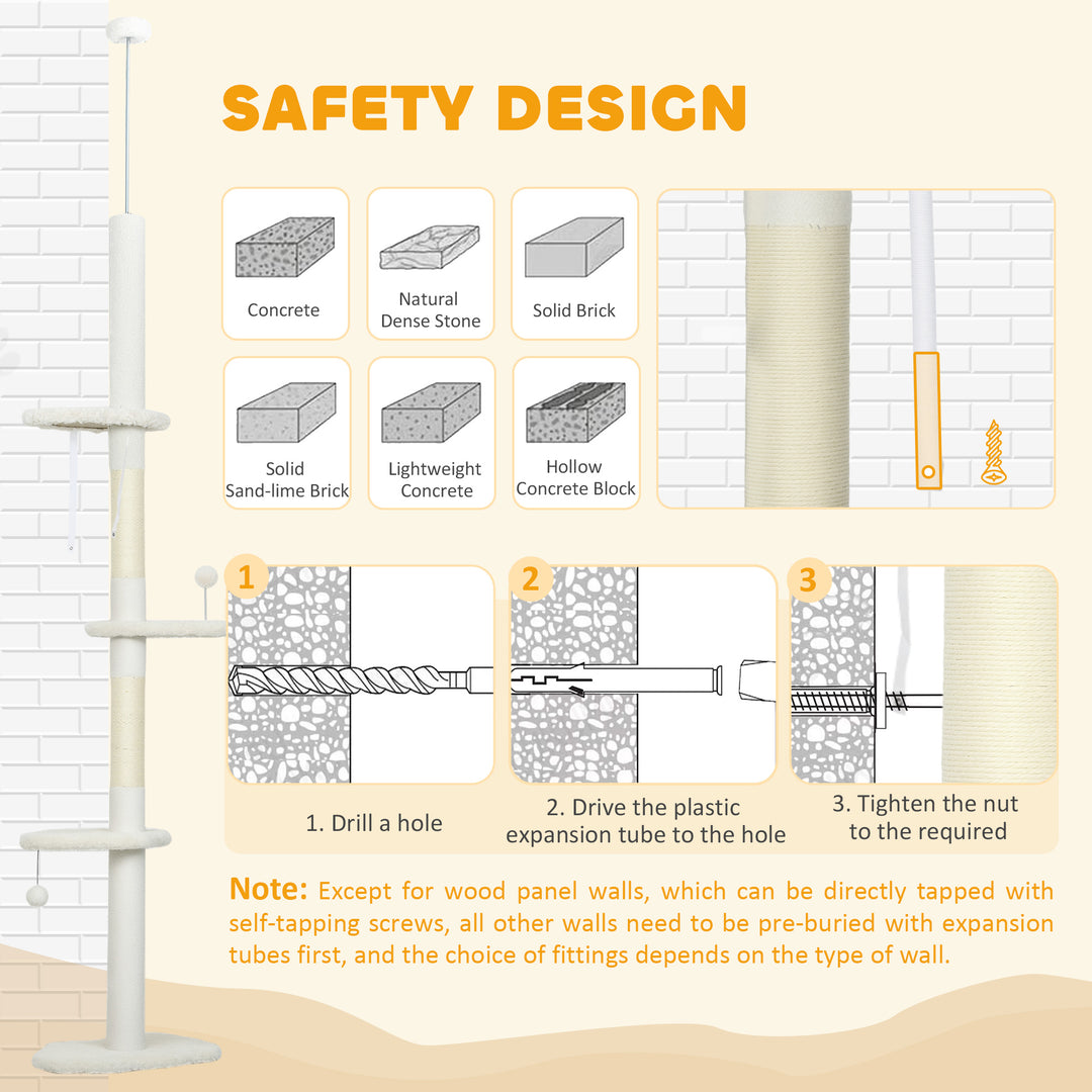 225-255 cm Adjustable Cat Climbing Tower with Sisal Scratching Posts, 