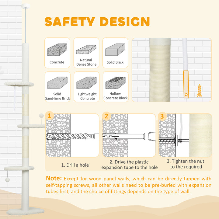 225-255 cm Adjustable Cat Climbing Tower with Sisal Scratching Posts, 