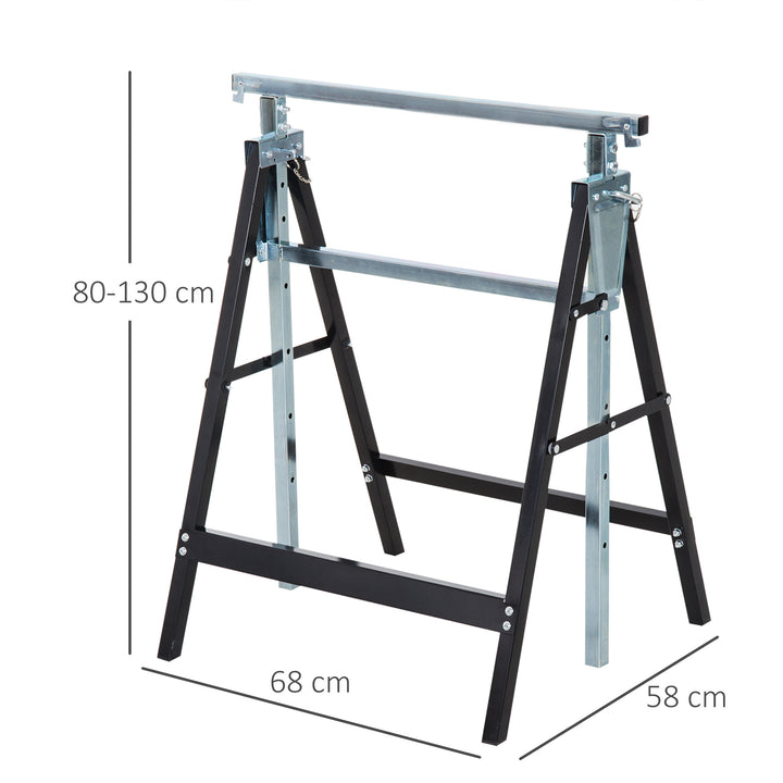 Set of 2 Adjustable Telescopic Builders Trestle, DIY Steel Work Bench Carpenter, Folding Saw Horse Tools Black