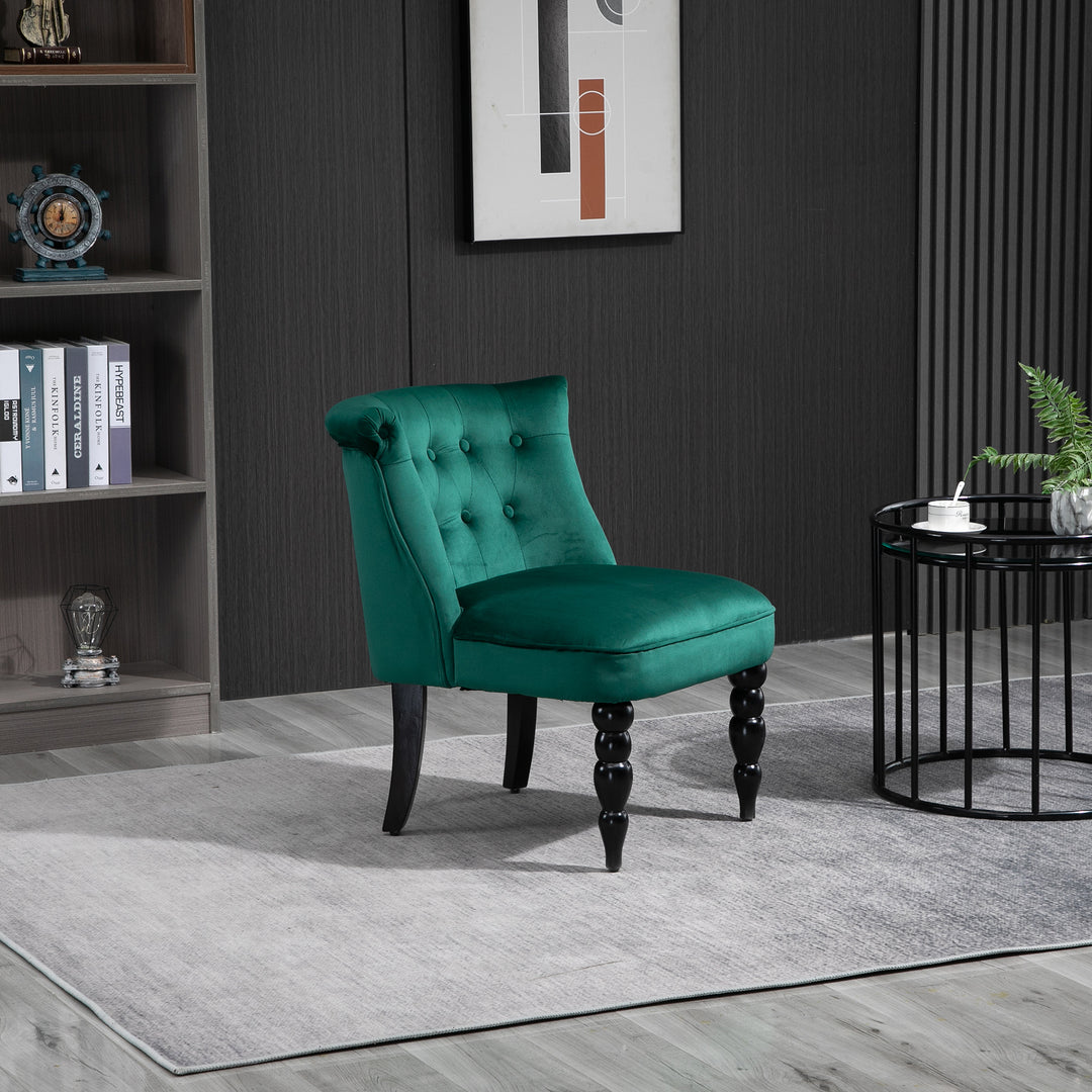 Velvet Accent Chair, HOMCOM Button Tufted Wingback Chair with Rubber Wood Legs for Living Room, Bedroom, Dark Green | Aosom UK