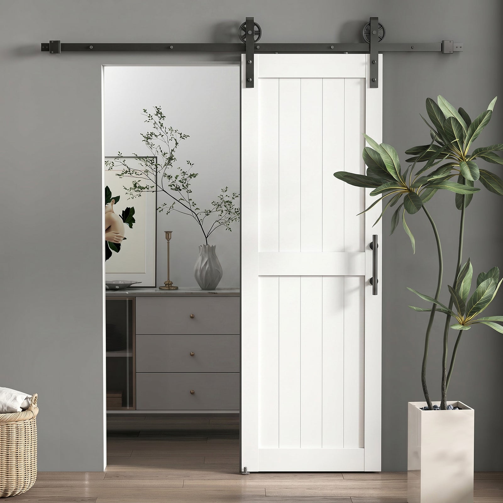 152.4cm Sliding Barn Door Kit, Sliding Door with Track, Hardware, Upgr