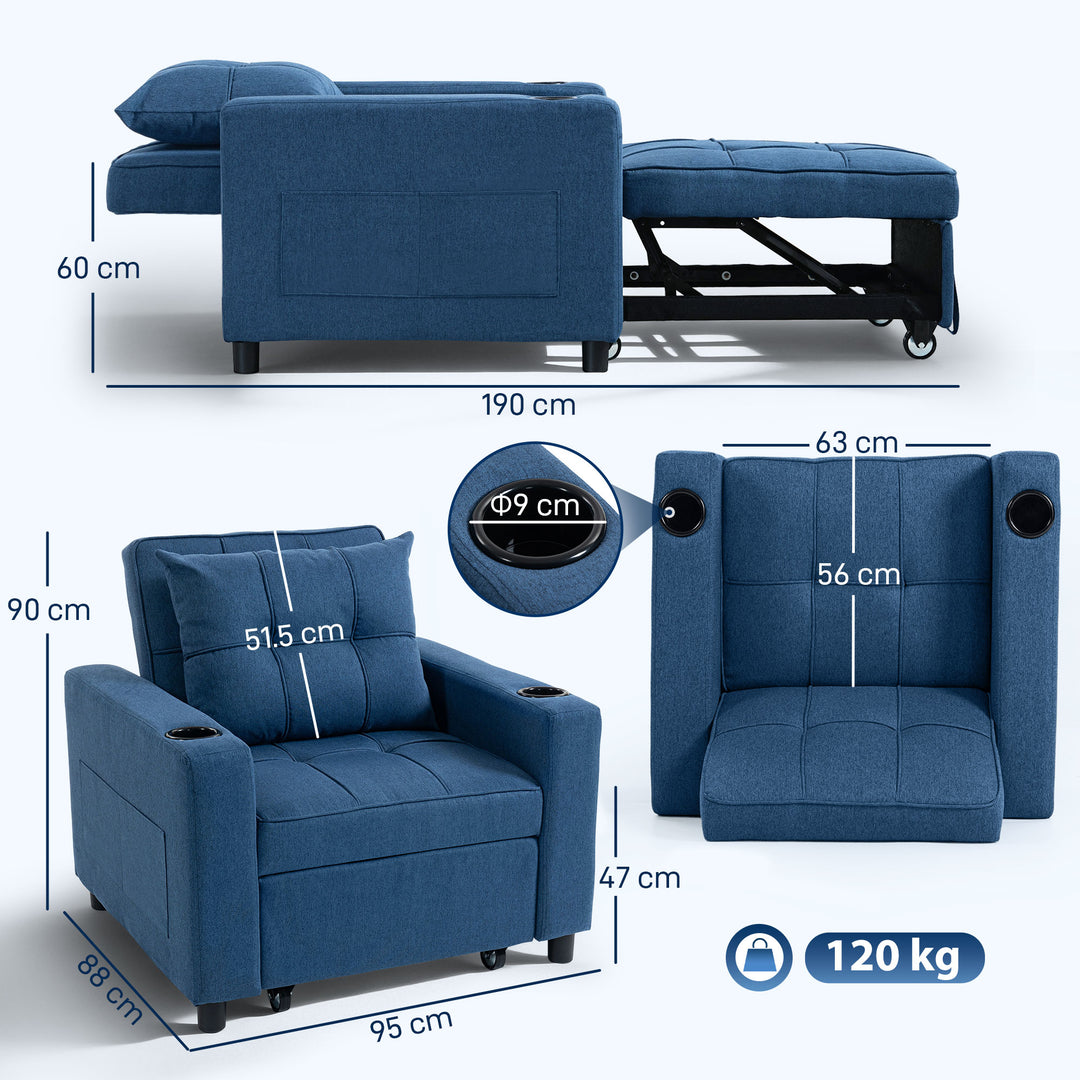 3-in-1 Single Sofa Bed, Convertible Sleeper Chair Bed