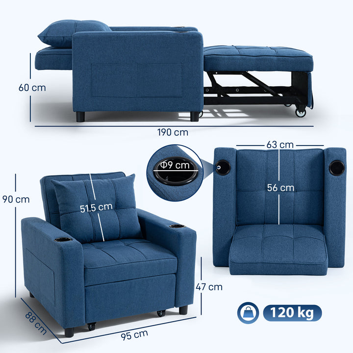 3-in-1 Single Sofa Bed, Convertible Sleeper Chair Bed