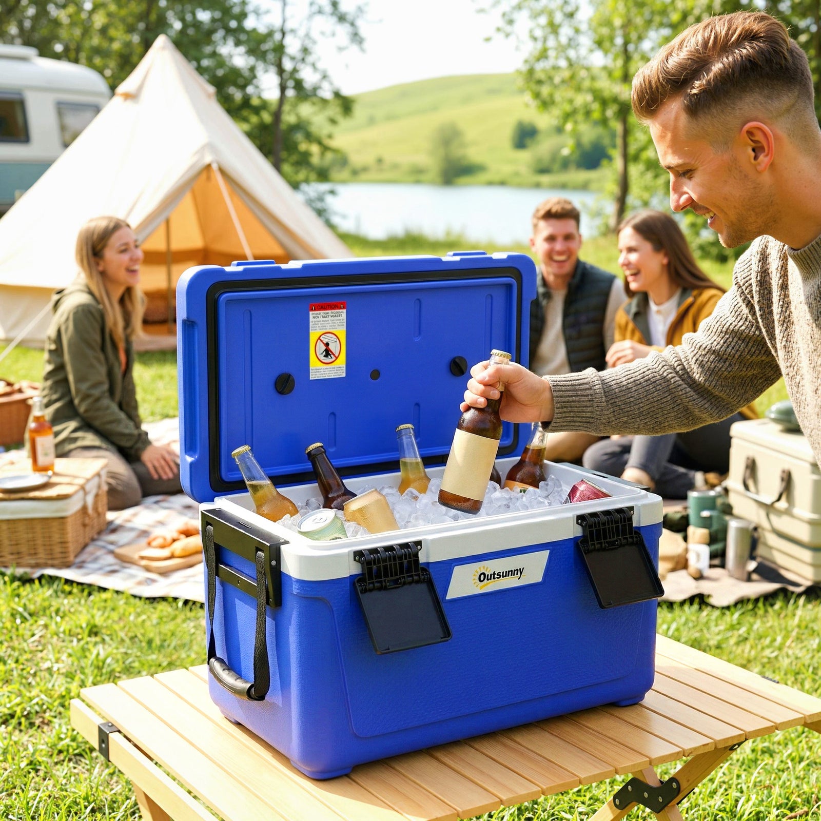 42.6L Insulated Cool Box, Lightweight Portable Ice Cooler with Handle,