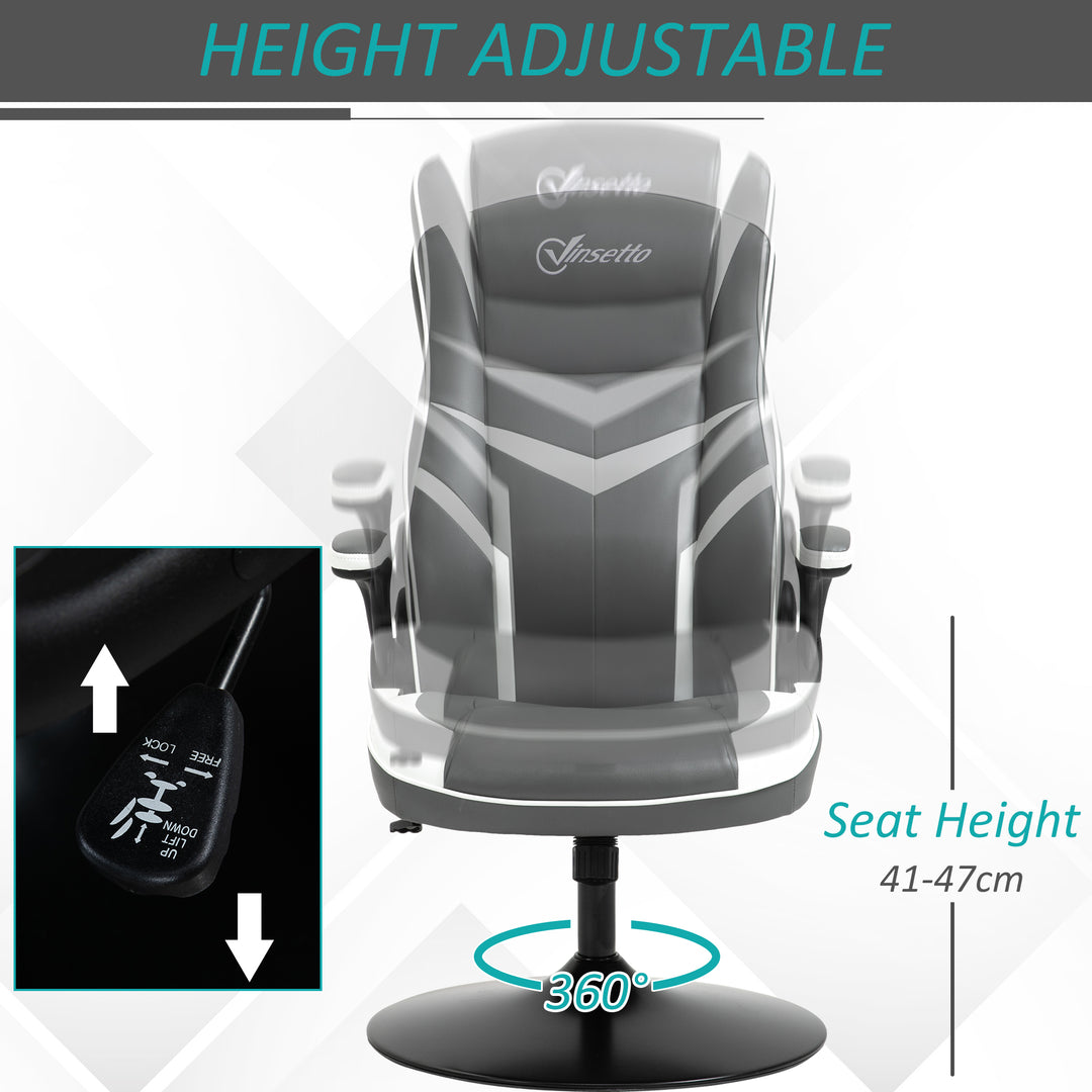 Gaming Chair Ergonomic Computer Chair with Adjustable Height Pedestal Base, Home Office Desk Chair PVC Leather Exclusive Swivel Chair Grey