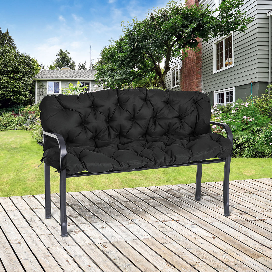 Outsunny Garden Bench Cushion: Cosy Outdoor Seating Pad with Back Support and Ties, Black, 98 x 150 cm | Aosom UK