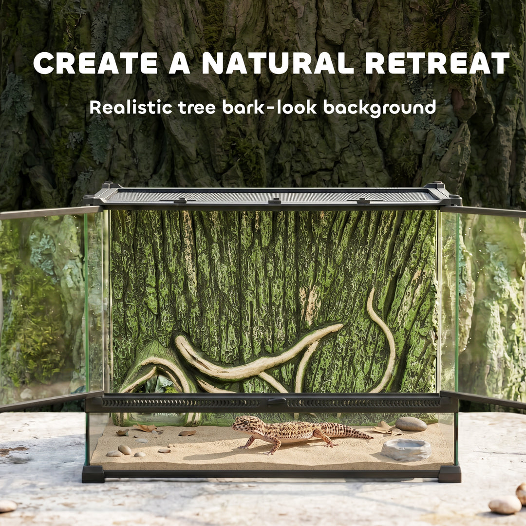 Reptile Glass Terrarium with Stone Background, Front Ventilation, Esca