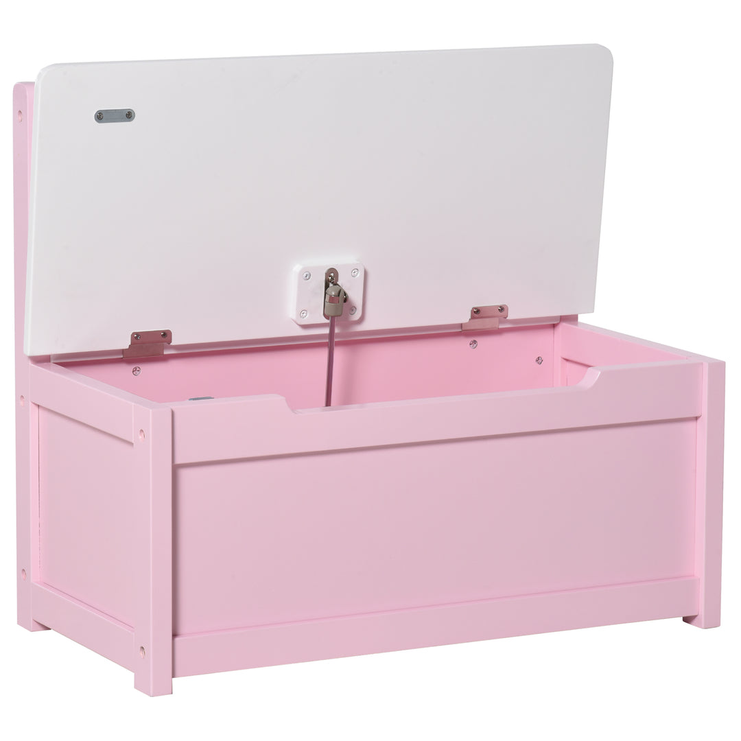MCL 2 In 1 Wooden Toy Box, Seat Storage Bench, Storage Chest Cabinet Organiser with Safety Pneumatic Rod, Pink