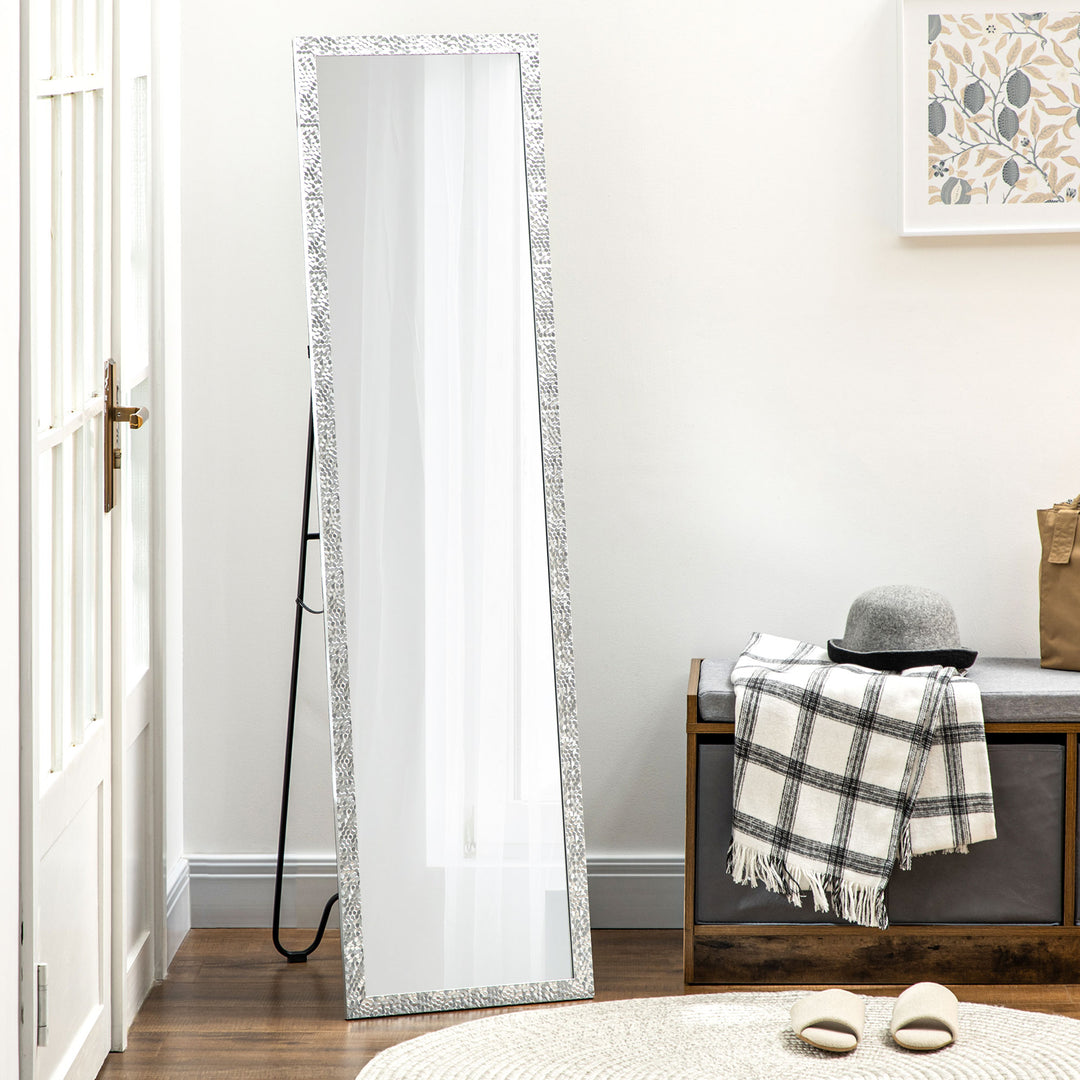 Full Length Mirror Free Standing Mirror Dressing Mirror with PS Frame Modern Wall Mirror for Living Room and Bedroom 34 x 144cm, Silver