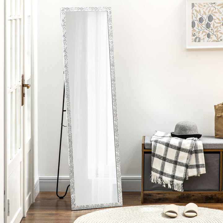 Full Length Mirror Free Standing Mirror Dressing Mirror with PS Frame Modern Wall Mirror for Living Room and Bedroom 34 x 144cm, Silver
