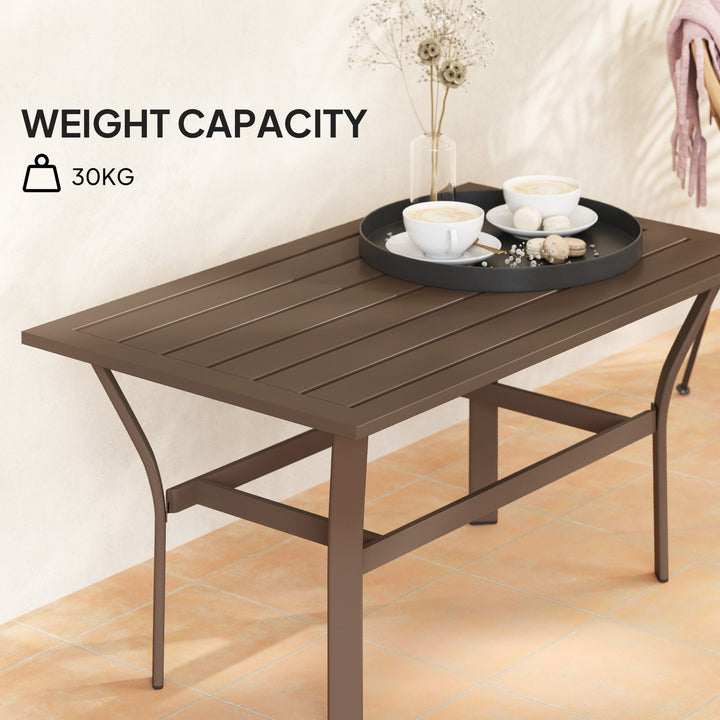 Metal Garden Coffee Table, Rectangular Outdoor Side Table with Slatted Tabletop, Foot Pads for Outside, Garden, Balcony, Porch, 91.5 x 55 x 45cm, Brown