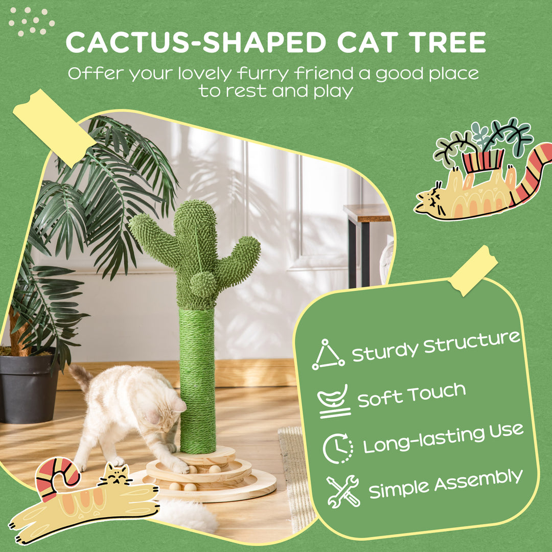 Cat Tree Cactus Sisal Scratching Post for Indoor Cats Play Tower Kitten Furniture with Hanging Ball Interactive Fun Roller Exerciser 32 x 32 x 60cm