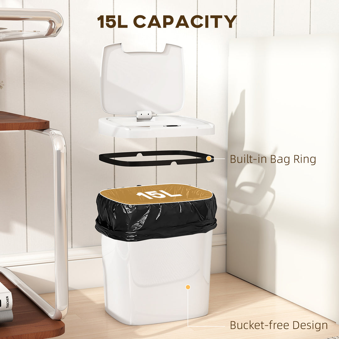 15L Sensor Bin, Automatic Touchless Kitchen Bin, Easy Clean, Battery Operated for Home Office, Bedroom, Bathroom