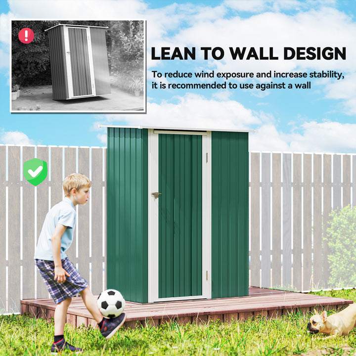 MCL 5ft x 3ft Garden Storage Shed, Outdoor Metal Shed with Sloped Roof, Lockable Door for Tools, Equipment, Green