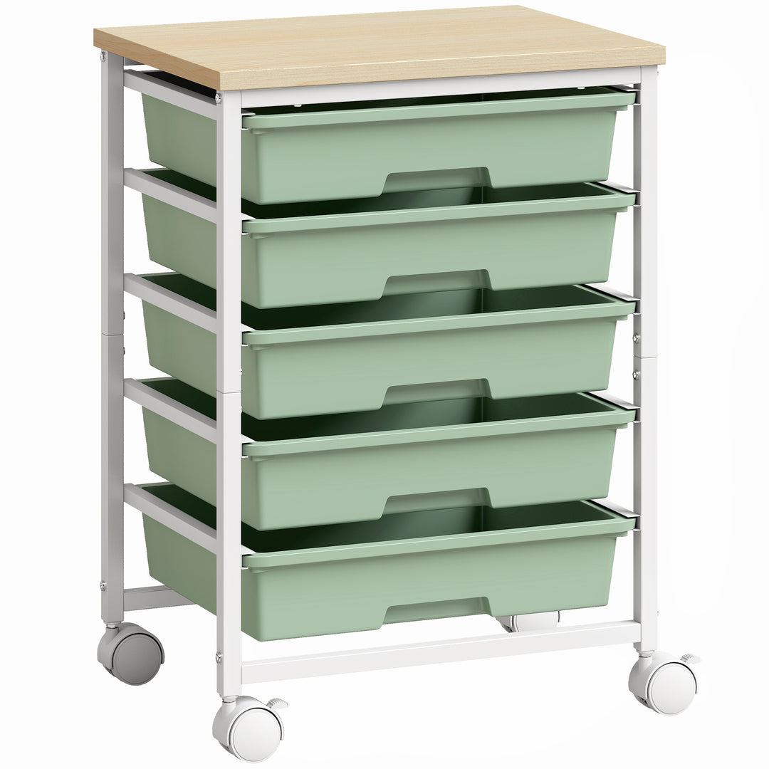 6-Tier Storage Trolley on Wheels, Metal Kitchen Rolling Cart with 5 Pu